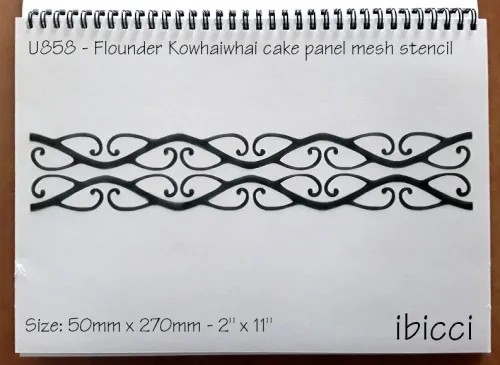 ibicci Maori Kowhaiwhai 'Flounder' Cake Mesh Stencil - Airbrushed onto Art paper